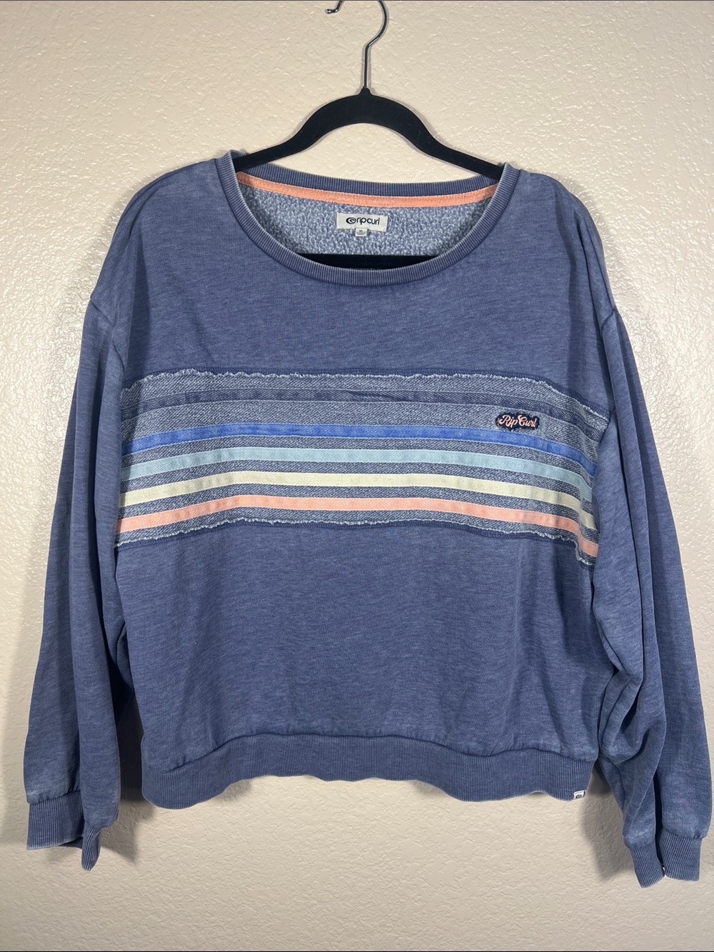 Rip Curl Navy Blue Crewneck with Pastel Stripes